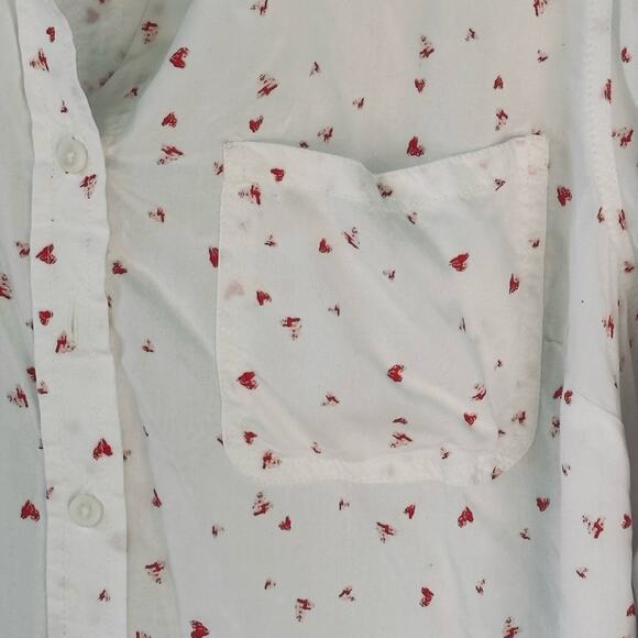 Beach Lunch Lounge Heart Print Blouse 1X White Top Long Sleeve Convertible - Picture 3 of 10